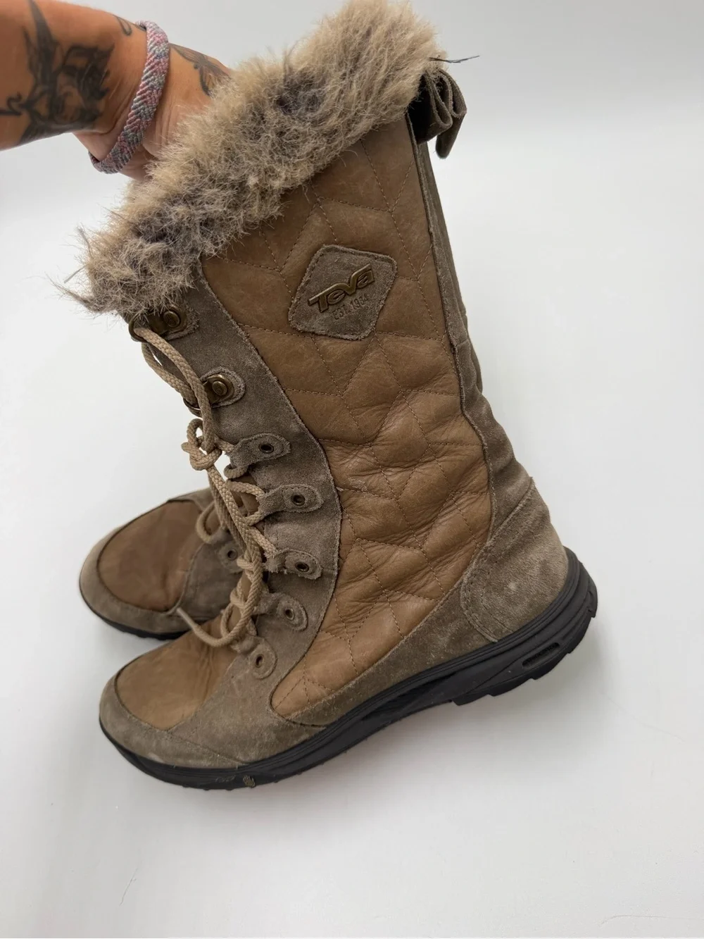 Teva Lenawee Leather Waterproof Tall Womens Winter Boots Brown US Size 9